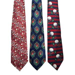 Vintage 1990s Golf Silk Tie Set of 3 Canterbury Museum Artifacts City-One